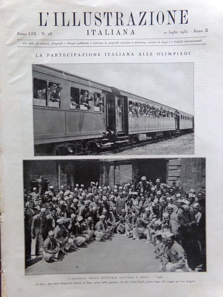 L'illustrazione Italiana 10 Luglio 1932 Olimpiadi Tamagnini Fawcett Firenze Siam