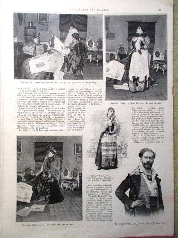 L'Illustrazione Italiana 11 Gennaio 1891 Stoppani Duse Mascagni Feuillet Palermo