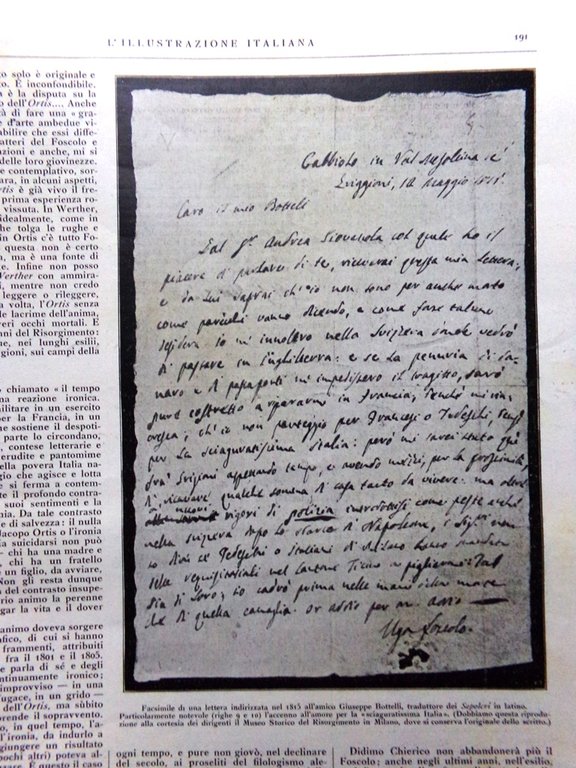 L'Illustrazione Italiana 11 Settembre 1927 Centenario Ugo Foscolo Telefoni Glory