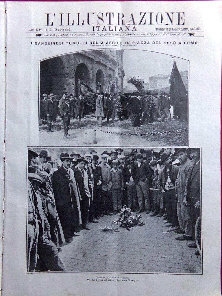 L'Illustrazione Italiana 12 Aprile 1908 Sardou Debussy Wall Street Tumulti … | Immagine principale