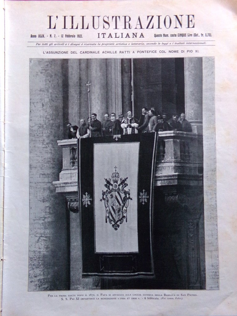 L'Illustrazione Italiana 12 Febbraio 1922 Papa Pio XI Ratti Conclave … | Immagine principale