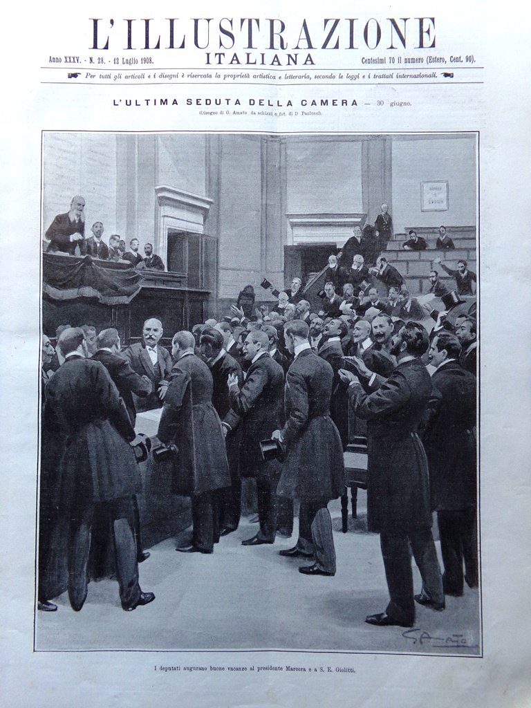L'illustrazione Italiana 12 Luglio 1908 Martinengo Livorno Taft Verona Massimini | Immagine principale