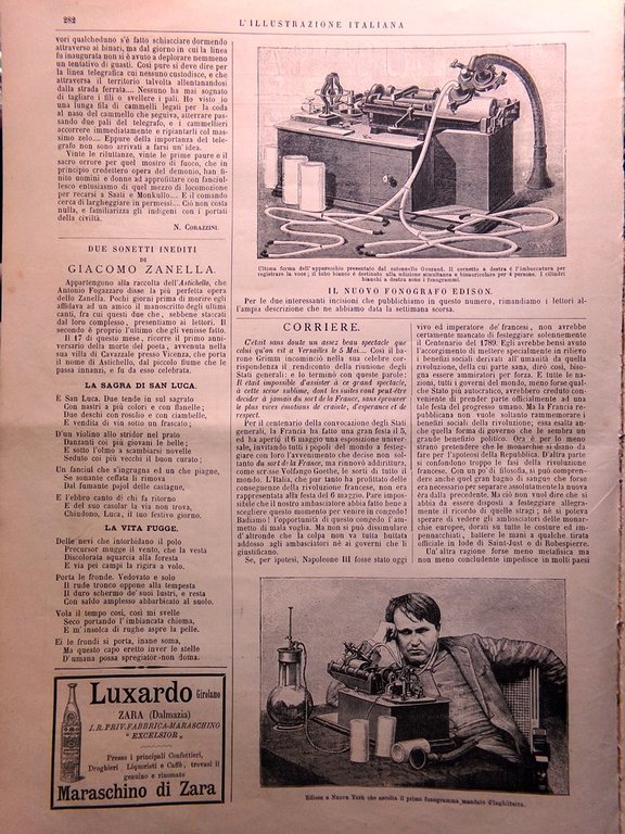 L'Illustrazione Italiana 12 Maggio 1889 Manicomio Reggio Edison Mantova Genova