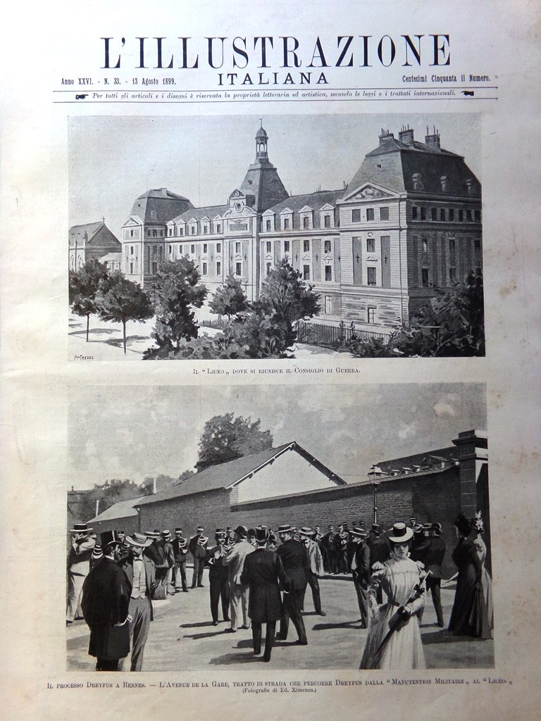L'Illustrazione Italiana 13 Agosto 1899 Processo Dreyfus Rennes Venezuela Varese