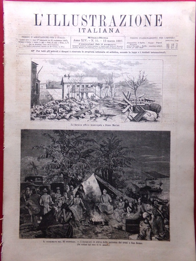 L'illustrazione Italiana 13 Marzo 1887 Terremoto Diano Marina Dogali Carnevale | Immagine principale