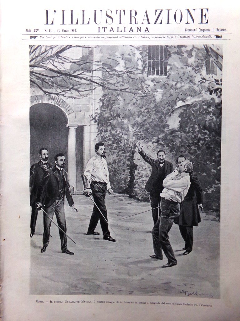 L'Illustrazione Italiana 13 Marzo 1898 Duello Cavallotti Macola Giusti Statuto