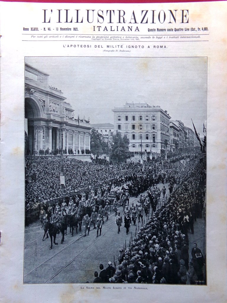 L'Illustrazione Italiana 13 Novembre 1921 Nazario Sauro Milite Ignoto Apoteosi | Immagine principale