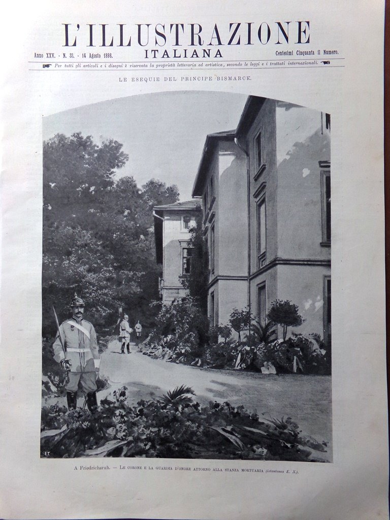 L'Illustrazione Italiana 14 Agosto 1898 Funerali Bismarck Fiedrichsruh Amburgo