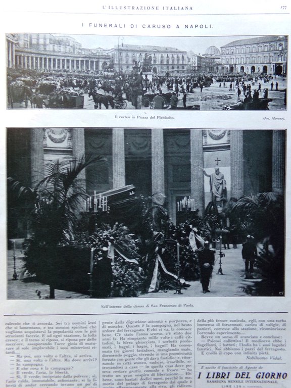 L'Illustrazione Italiana 14 Agosto 1921 Funerali Caruso Lido Venezia Monsumano | Immagine Gallery 4