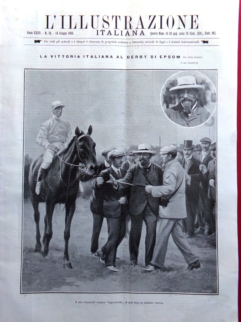 L'Illustrazione Italiana 14 Giugno 1908 Derby Epsom Delagrange Sport Roccapietra | Immagine principale