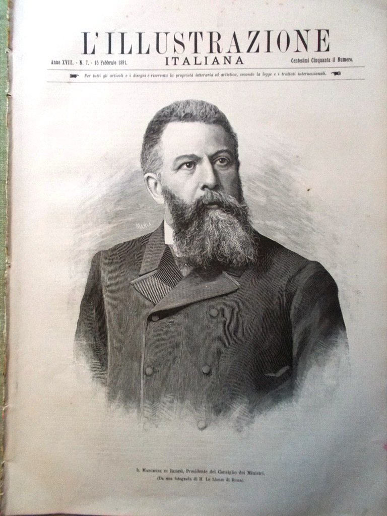 L'Illustrazione Italiana 15 Febbraio 1891 Rudinì Ministri Piazza Cairoli Gajoli