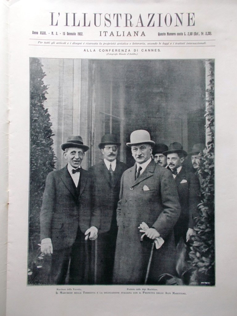 L'Illustrazione Italiana 15 Gennaio 1922 Conferenza Cannes Russia Soviet Zacconi