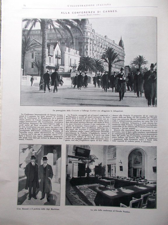 L'Illustrazione Italiana 15 Gennaio 1922 Conferenza Cannes Russia Soviet Zacconi
