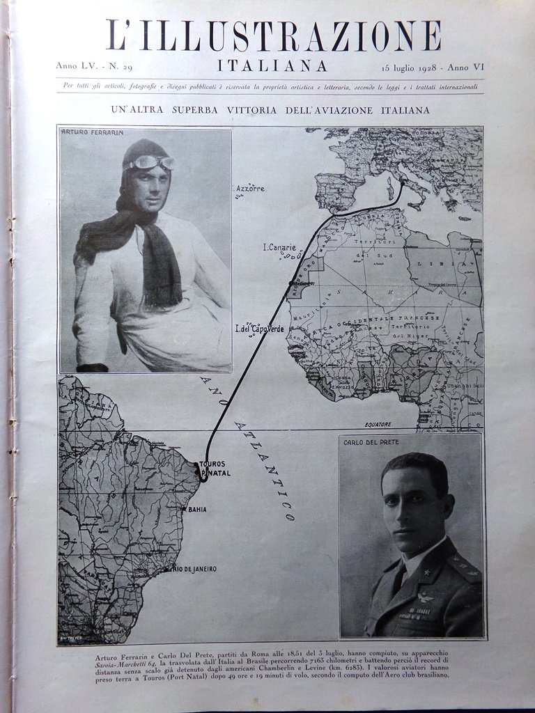 L'Illustrazione Italiana 15 Luglio 1928 Ferrarin Del Prete Aviazione Artide …