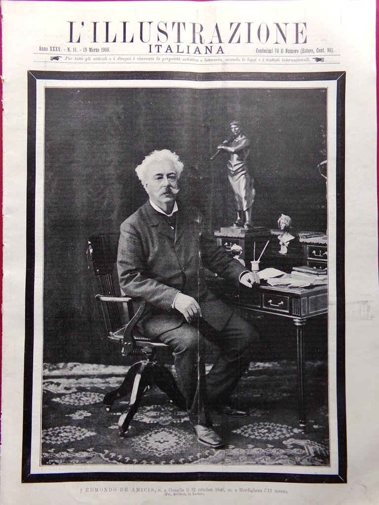 L'Illustrazione Italiana 15 Marzo 1908 Morte De Amicis Hamstead Lotschberg … | Immagine principale