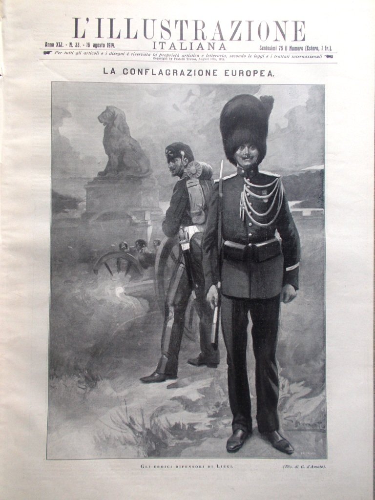 L'illustrazione Italiana 16 Agosto 1914 WW1 Liegi Inghilterra Edward Grey …