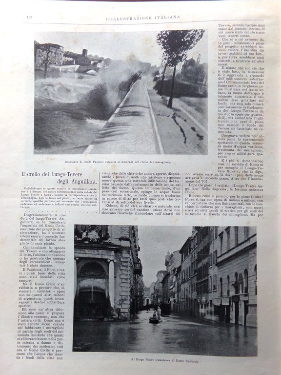 L'Illustrazione Italiana 16 Dicembre 1900 Crollo del Lungo Tevere Bufera …