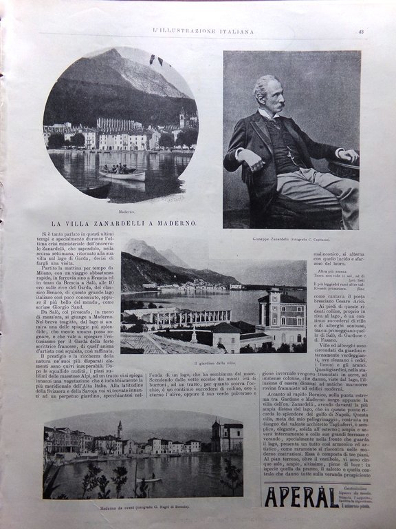 L'Illustrazione Italiana 16 Gennaio 1898 Zanardelli a Maderno Fazenda Esterhazy
