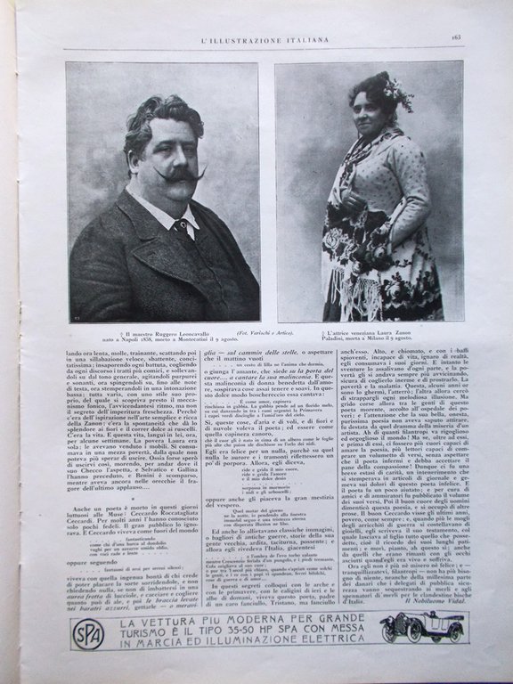 L'Illustrazione Italiana 17 Agosto 1919 Morte Leoncavallo Zanon Curzola Gorizia