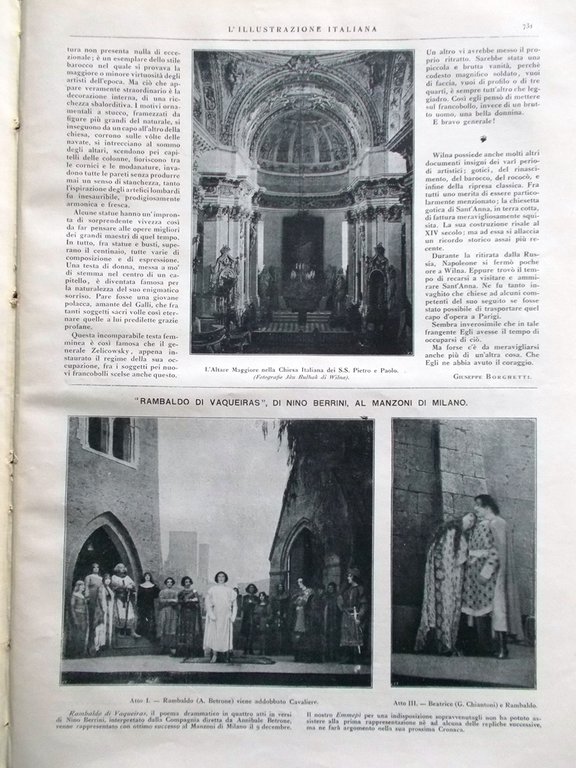 L'Illustrazione Italiana 18 Dicembre 1921 Manzoni Ojetti Rambaldo Berrini Wilna