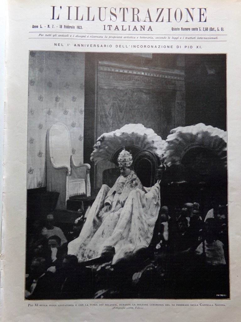 L'Illustrazione Italiana 18 Febbraio 1923 Pio XI Jolanda Balcani Rontgen …