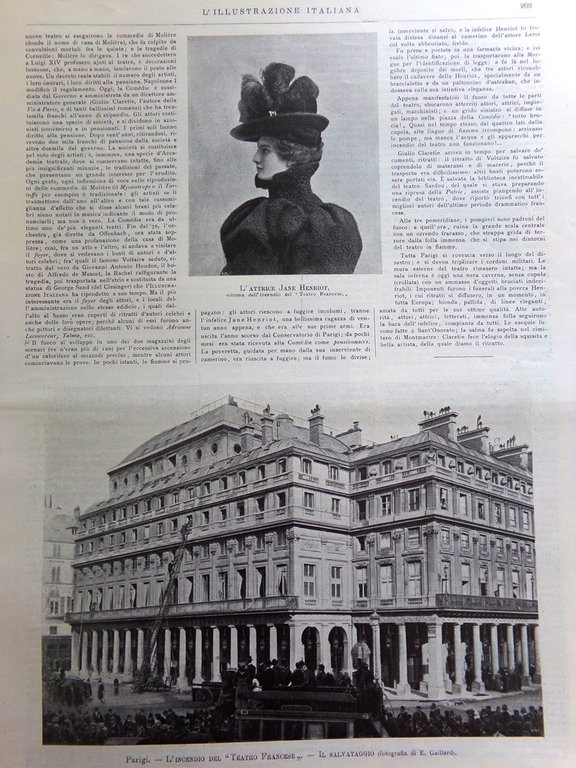 L'Illustrazione Italiana 18 Marzo 1900 Mantica Incendio Theatre Francais Henriot