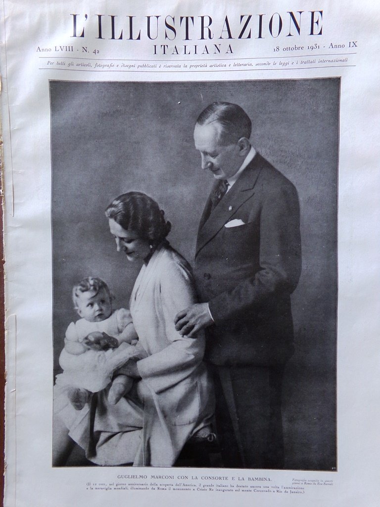 L'illustrazione Italiana 18 Ottobre 1931 Marconi Colombo Messico Fisica Ricordi