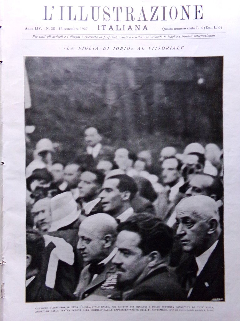 L'Illustrazione Italiana 18 Settembre1927 Figlia Iorio D'Annunzio Cecco d'Ascoli