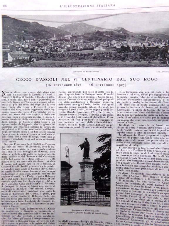 L'Illustrazione Italiana 18 Settembre1927 Figlia Iorio D'Annunzio Cecco d'Ascoli