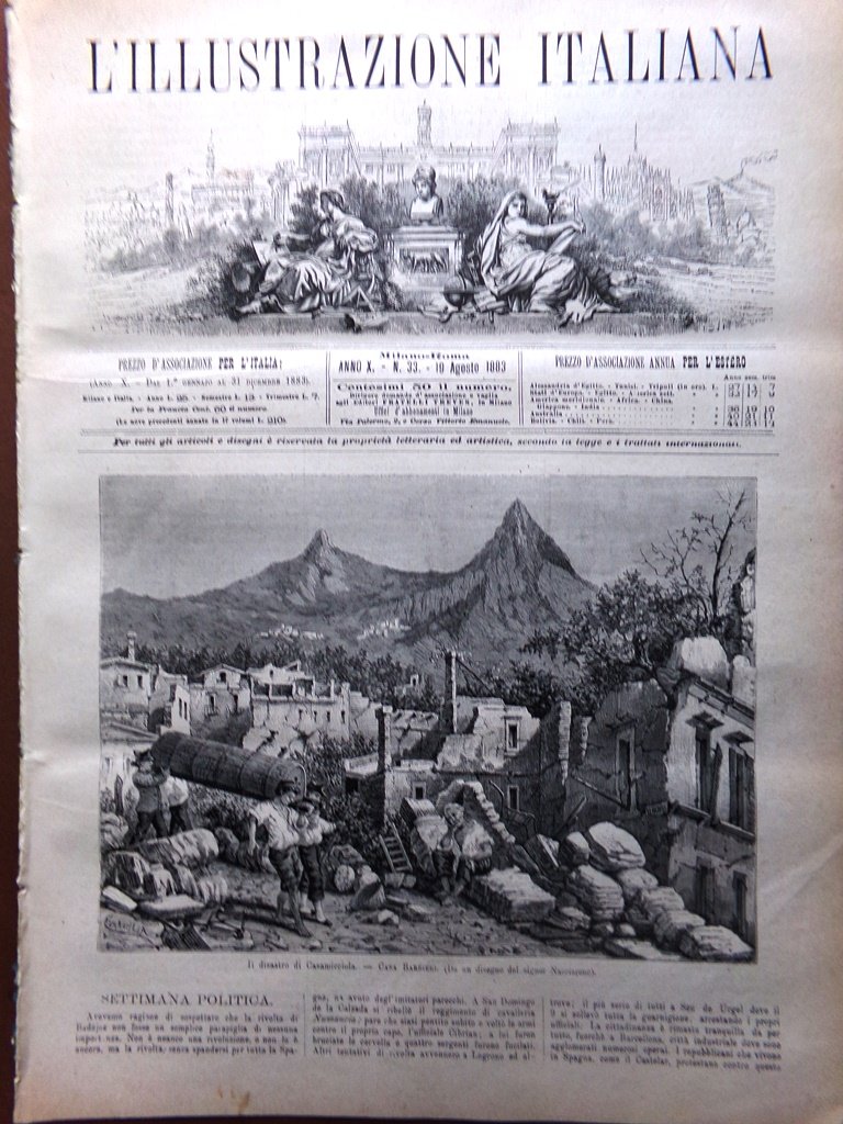 L'illustrazione Italiana 19 Agosto 1883 Terremoto Casamicciola Manzoni Venezia