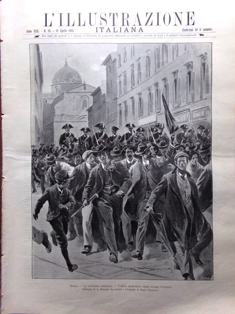 L'Illustrazione Italiana 19 Aprile 1903 Sciopero Roma Uskub Bovio Pareto …