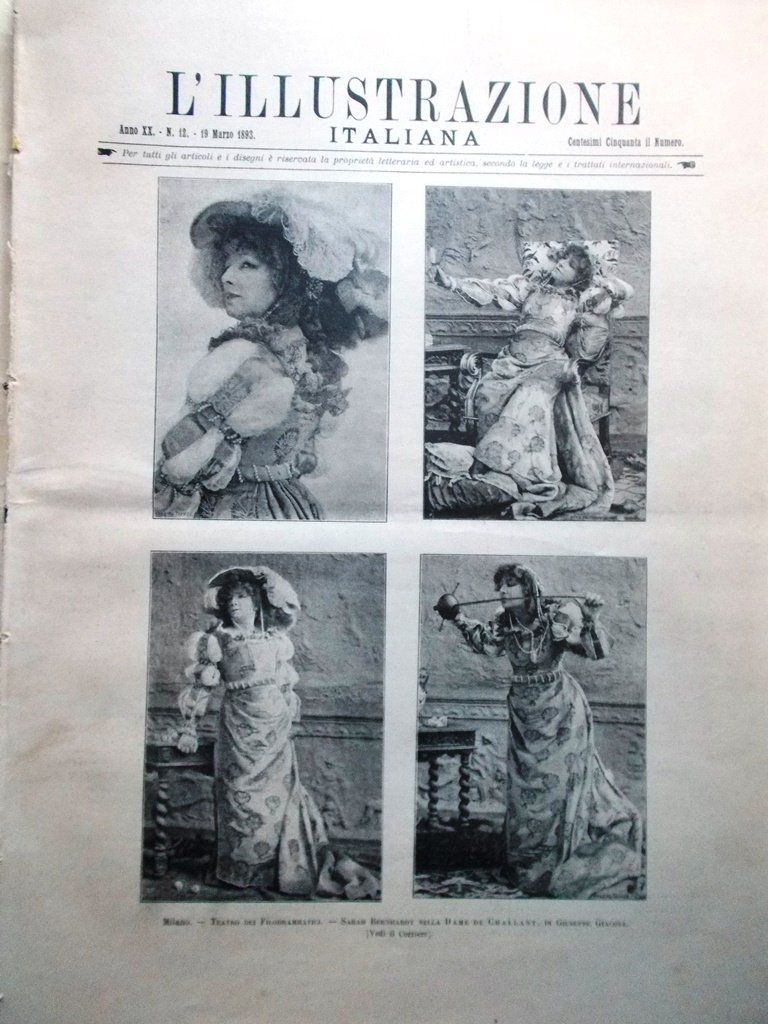 L'Illustrazione Italiana 19 Marzo 1893 Sarah Bernhardt Ippolito Taine Stra …