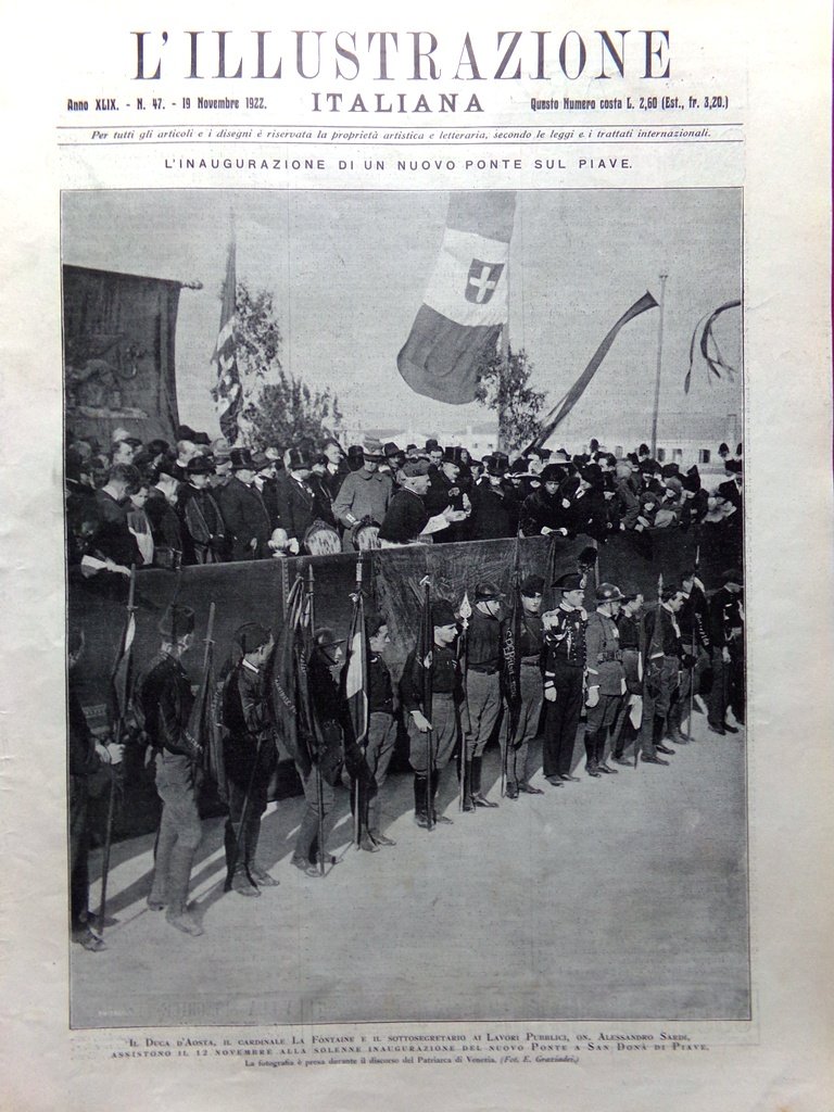 L'Illustrazione Italiana 19 Novembre 1922 Ponte sul Piave Università Pisa … | Immagine principale