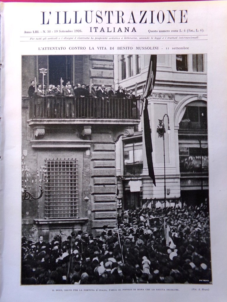 L'Illustrazione Italiana 19 Settembre 1926 Attentato Mussolini Re Assisi Perugia | Immagine principale