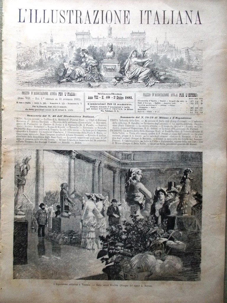 L'Illustrazione Italiana 2 Ottobre 1881 Manzoni Boccaccio Arthur Stazione Milano