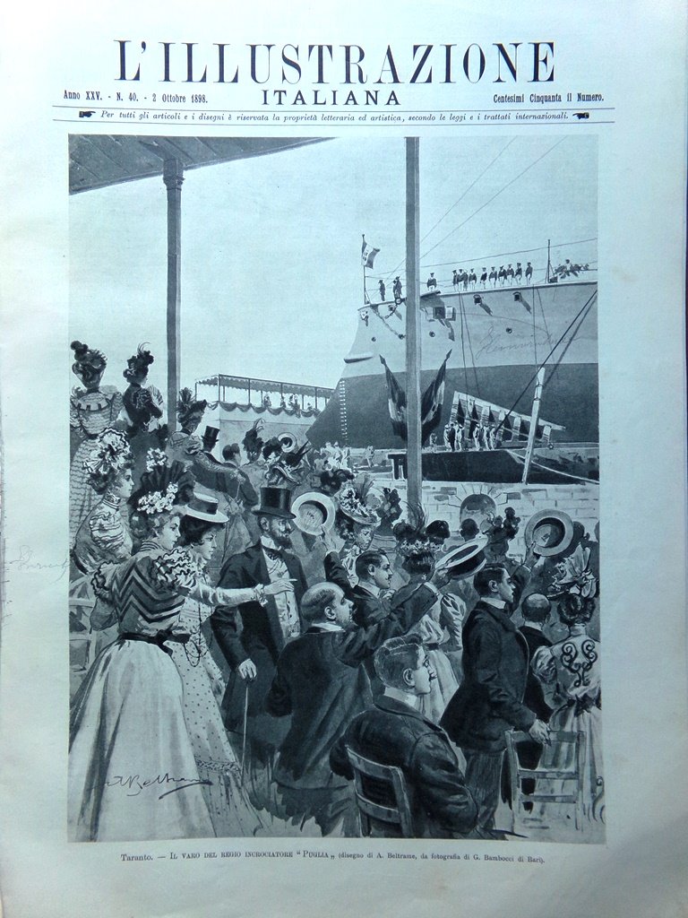 L'Illustrazione Italiana 2 Ottobre 1898 Varo Nave Puglia Taranto Cosenz …