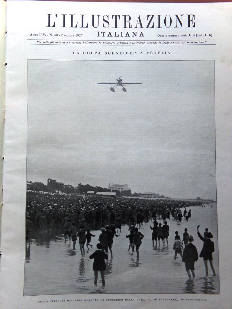 L'Illustrazione Italiana 2 Ottobre 1927 Coppa Schneider Pirano Saturnia Ceramica