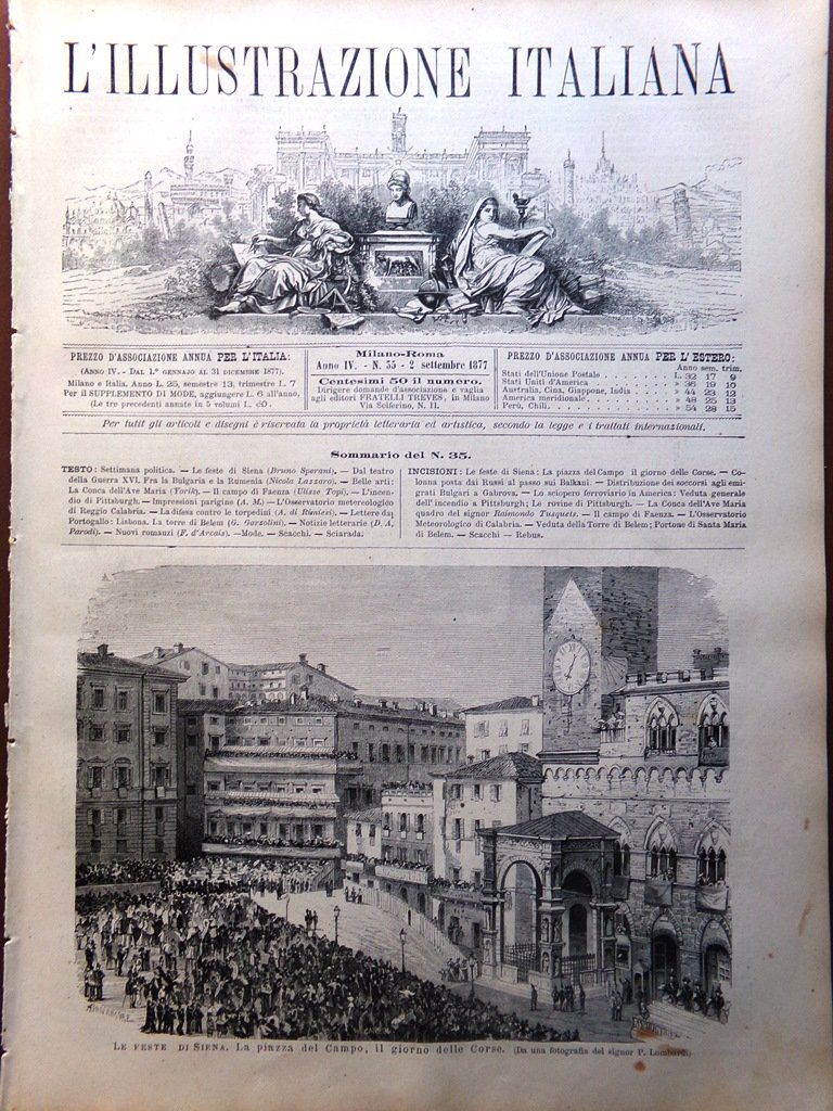 L'Illustrazione Italiana 2 Settembre 1877 Palio Siena Campo Faenza Reggio …