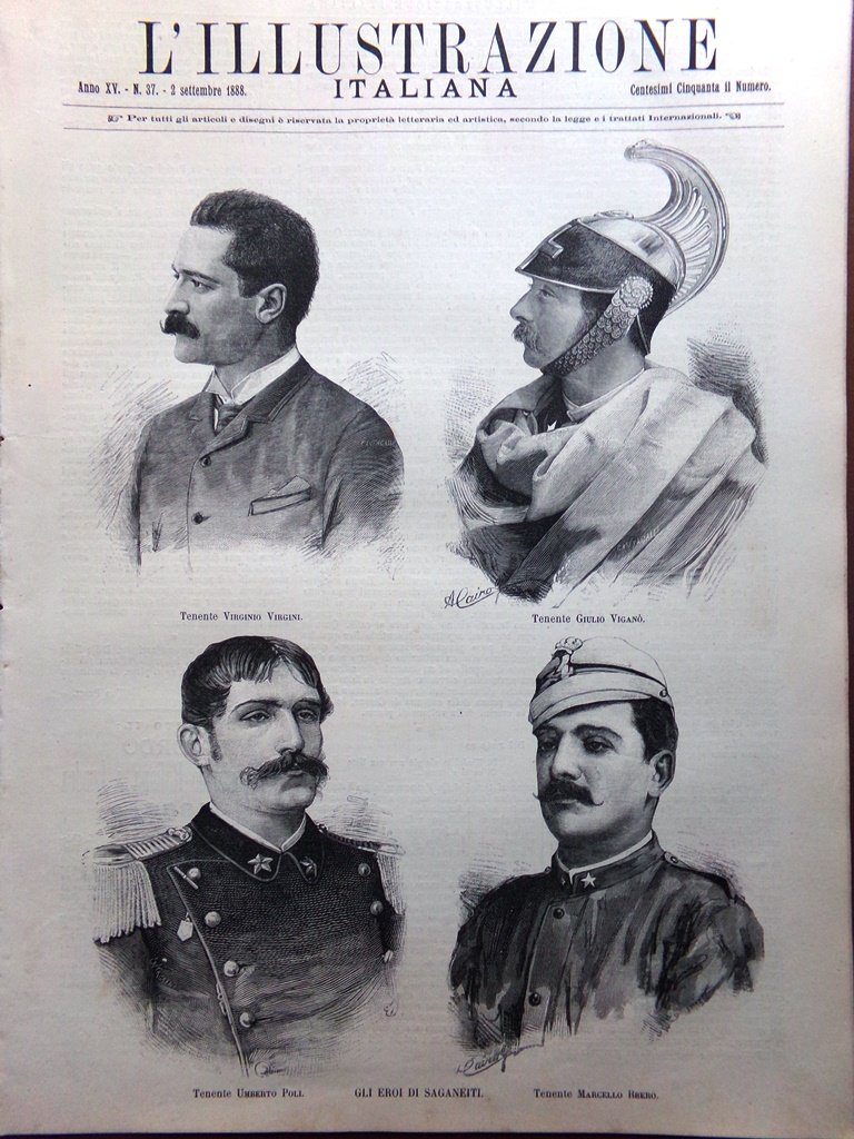 L'Illustrazione Italiana 2 Settembre 1888 Eroi Saganeiti Carcano Mentone Aosta