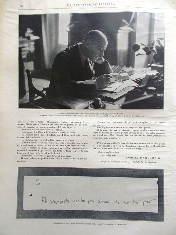 L'Illustrazione Italiana 20 Novembre 1921 Nazario Sauro Notturno di D'Annunzio