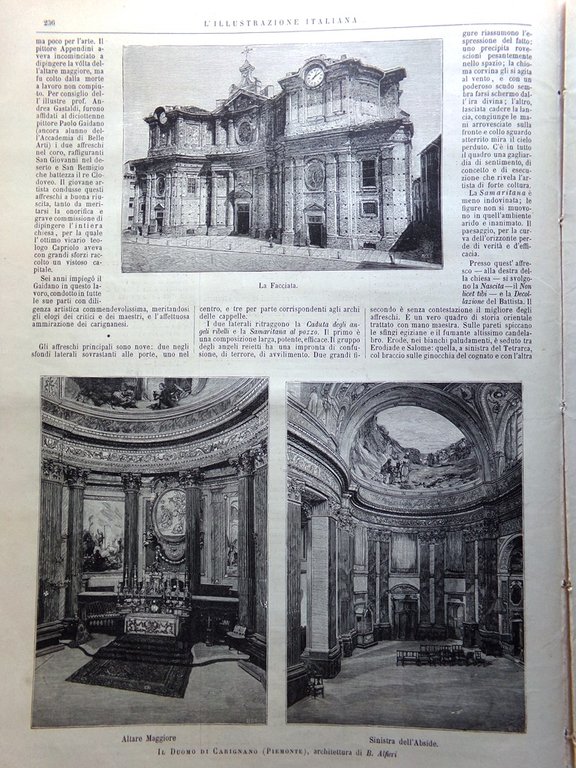 L'Illustrazione Italiana 21 Aprile 1889 Duomo di Carignano Gaidano Borelli …