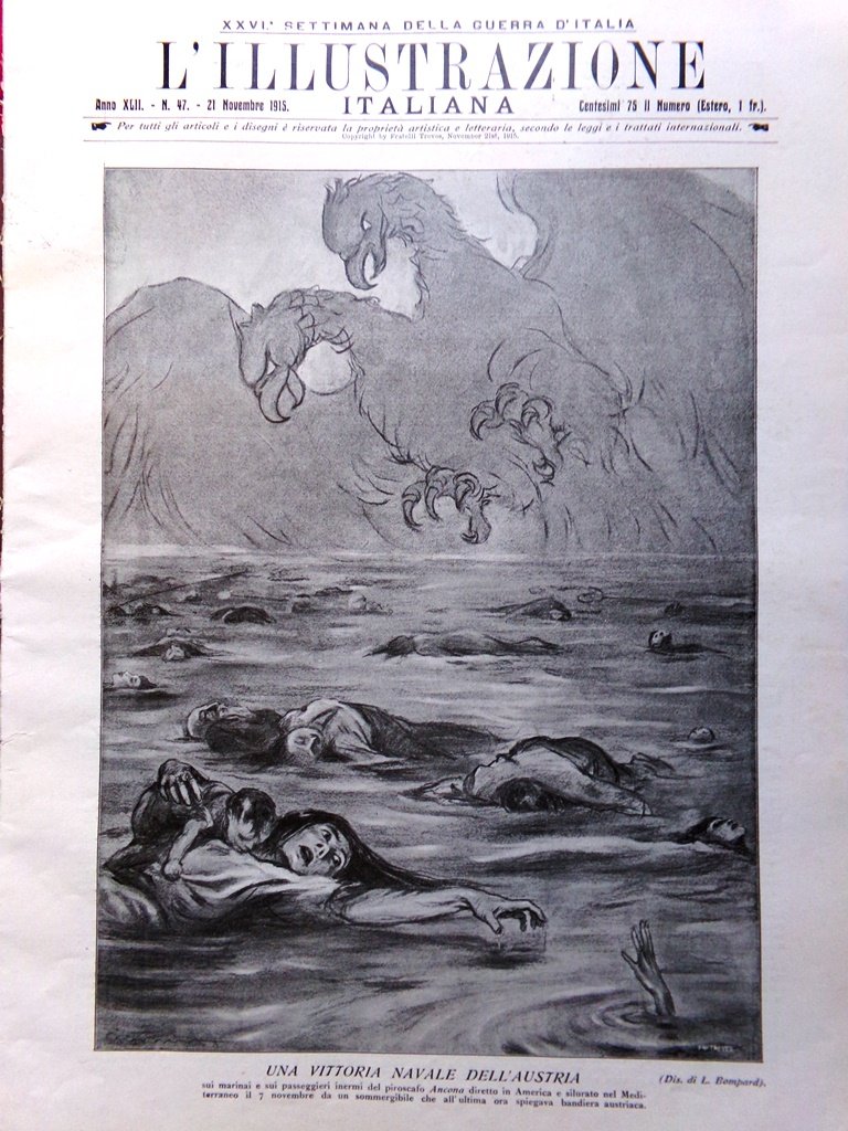 L'illustrazione Italiana 21 Novembre 1915 WW1 Marconi Agach Letizia Col …