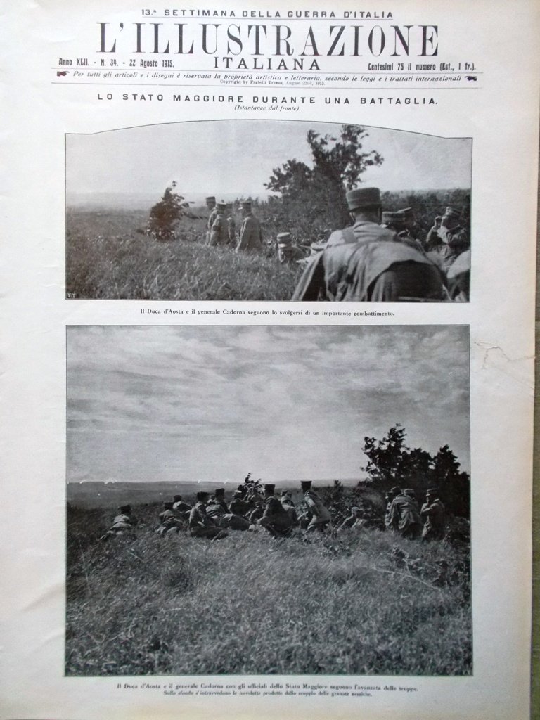 L'illustrazione Italiana 22 Agosto 1915 WW1 Avanzata sul Carso Livorno …