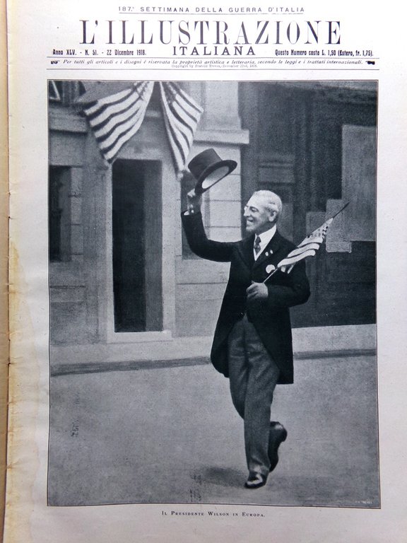 L'Illustrazione Italiana 22 Dicembre 1918 WW1 Wilson Bolzano Farina Karoly …