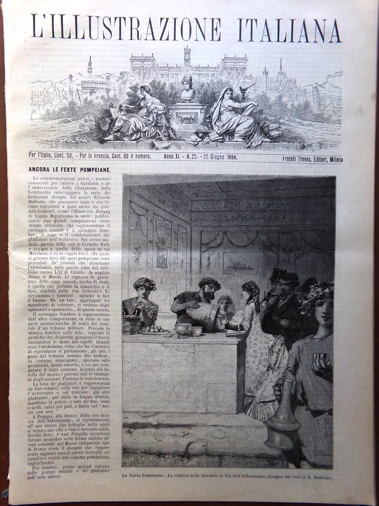 L'Illustrazione Italiana 22 Giugno 1884 Feste Pompeiane Mercuri Cavour Santena | Immagine principale
