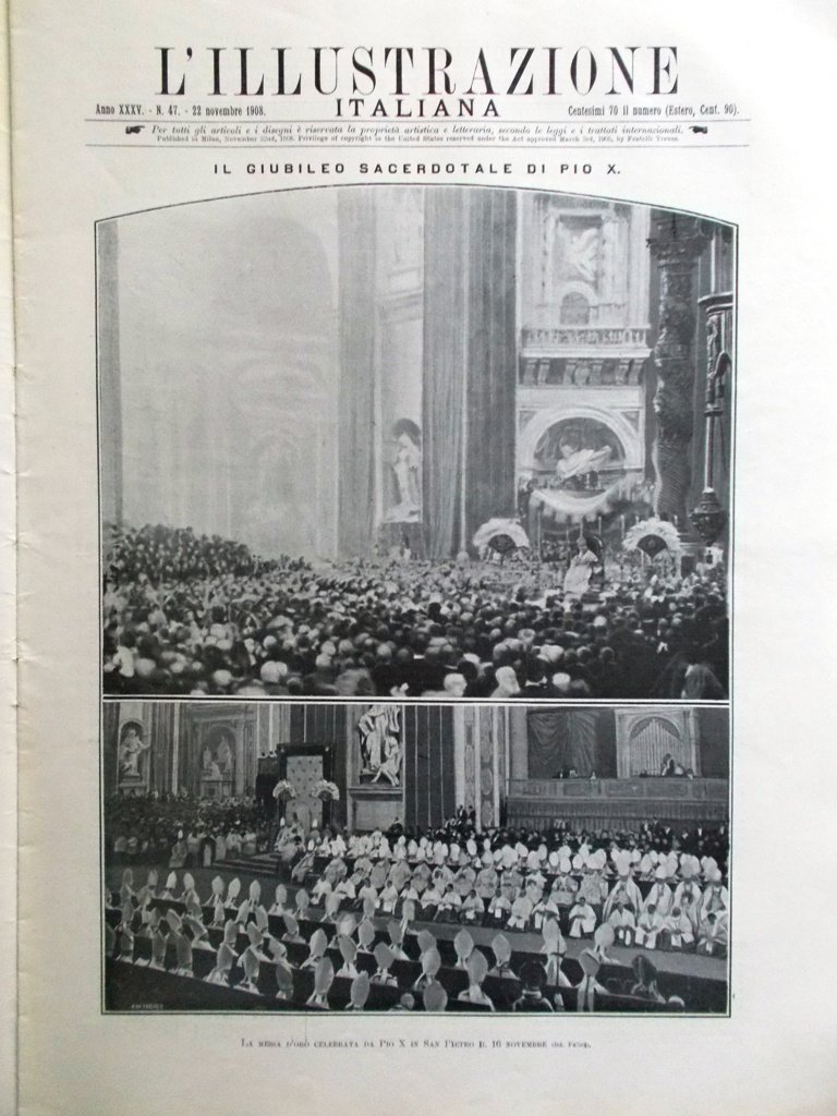 L'illustrazione Italiana 22 Novembre 1908 Pio X Lorenzo Dellani Albergatori … | Immagine principale