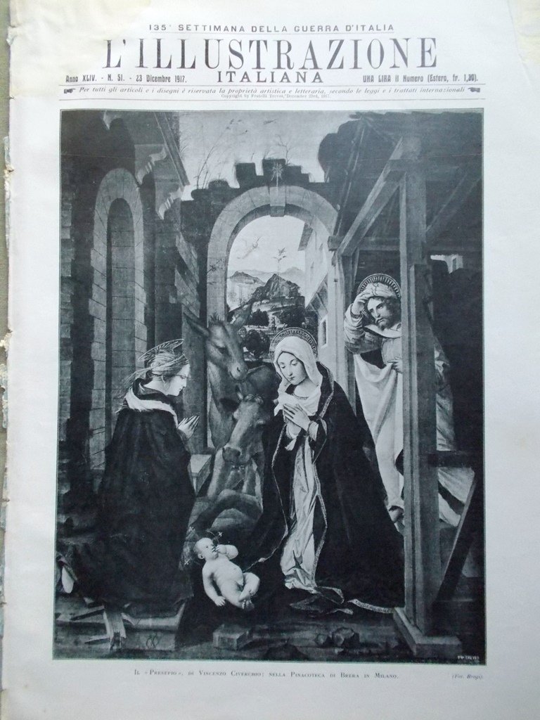 L'Illustrazione Italiana 23 Dicembre 1917 WW1 Natività Presepio Pirelli Fiandre