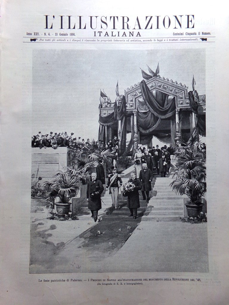 L'Illustrazione Italiana 23 Gennaio 1898 Feste Palermo Crispi D'Annunzio Bracco