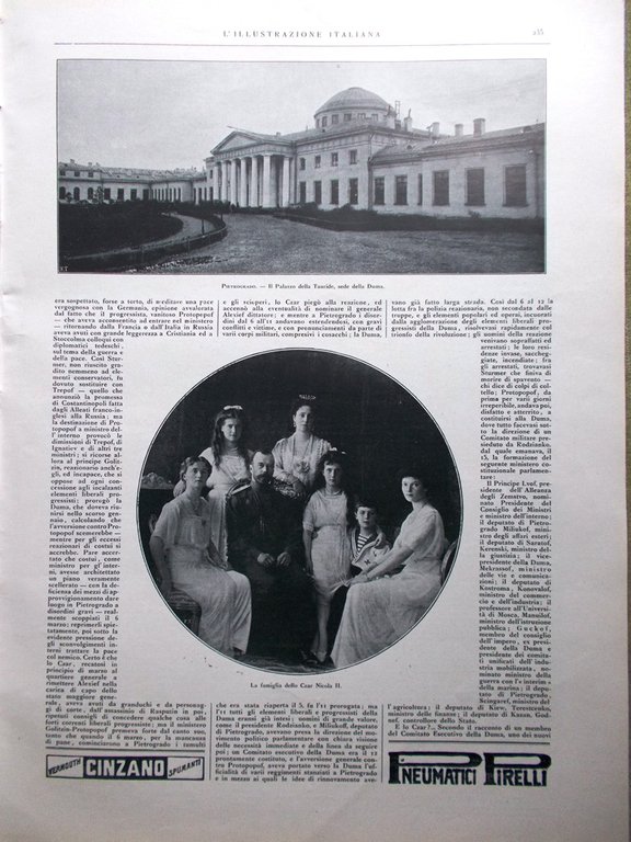L'Illustrazione Italiana 25 Marzo 1917 WW1 Rivoluzione Russa Nevskij Nicola …