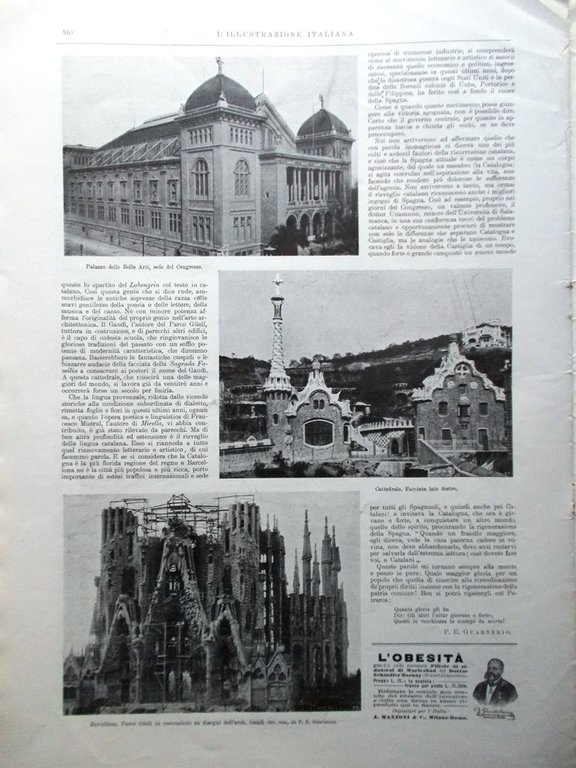 L'Illustrazione Italiana 25 Novembre 1906 Caruso Dipinti Luini Catalogna Aragno